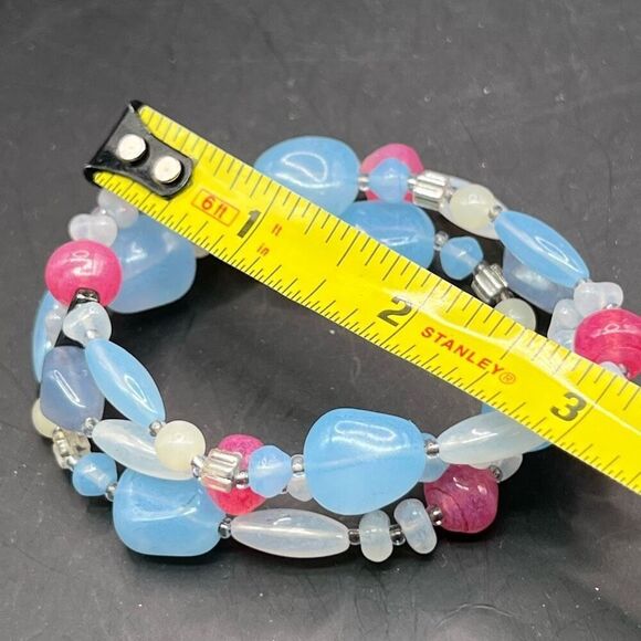 Baby Blue & Pink Chunky Beaded Statement Bracelet Gender Reveal Double Strand - Picture 3 of 6